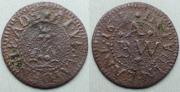 Pudding Lane, B A (W) AT YE MAYDENHEADE 1657 farthing